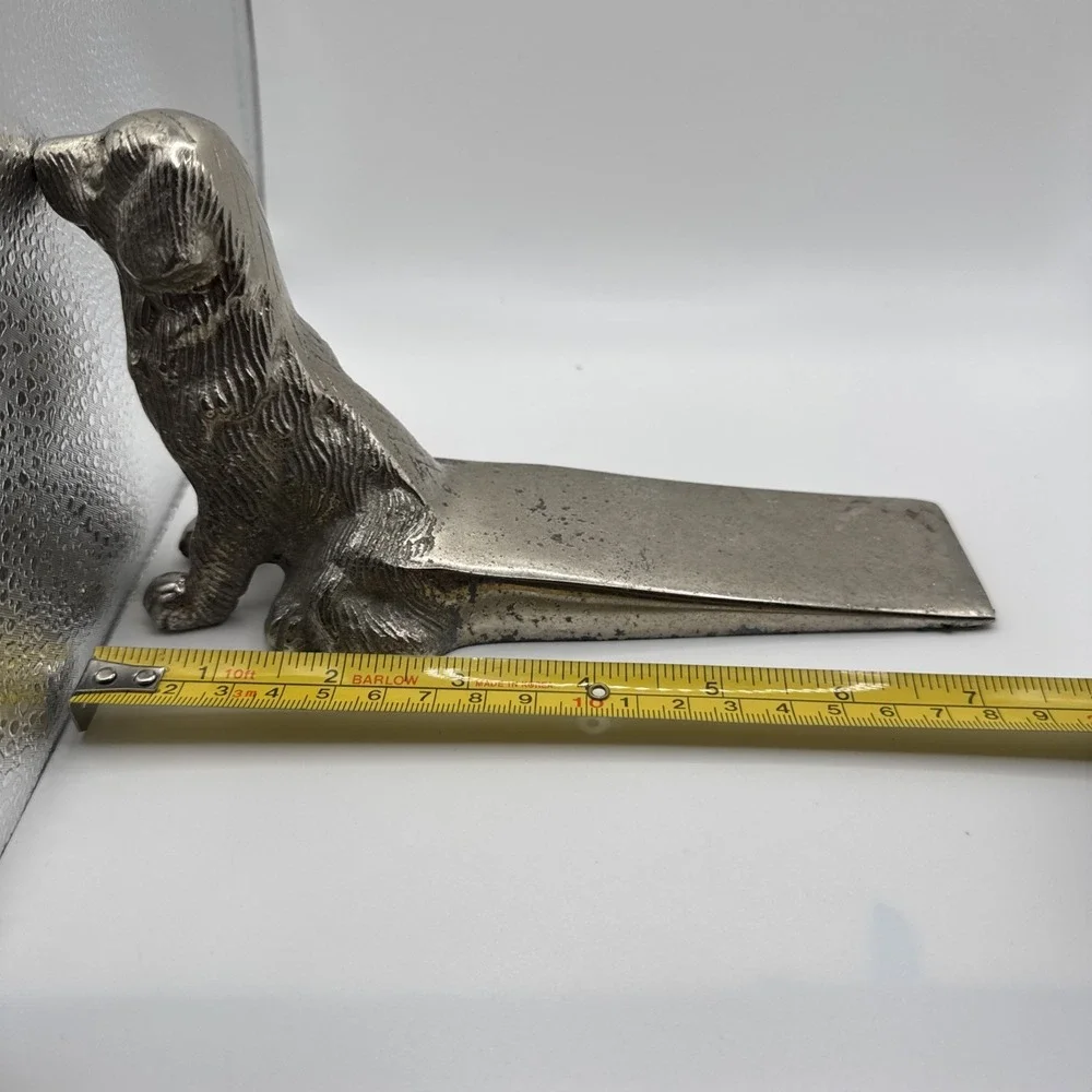 Vintage Metal Dog Doorstop Retriever Wedge Silver Tone